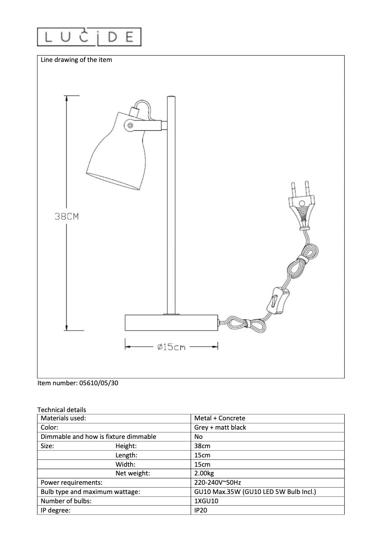 Image de la première page du manuel de l'appareil Concri LED