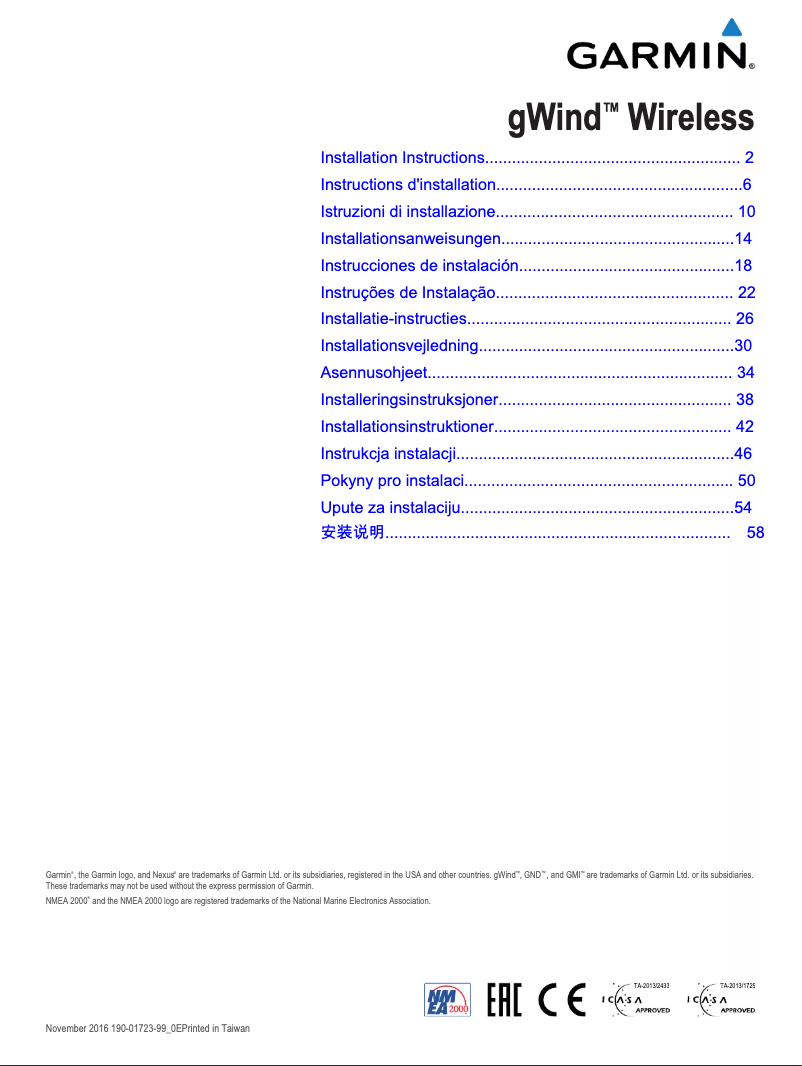 Page 1 de la notice Guide d'installation Garmin gWind Wireless