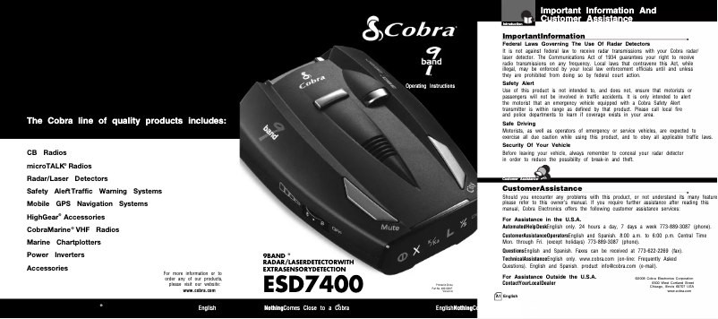 Page 1 de la notice Manuel utilisateur Cobra ESD 7400