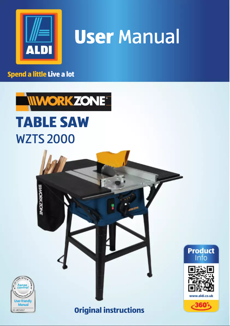 Page 1 de la notice Manuel utilisateur Workzone WZTS 2000