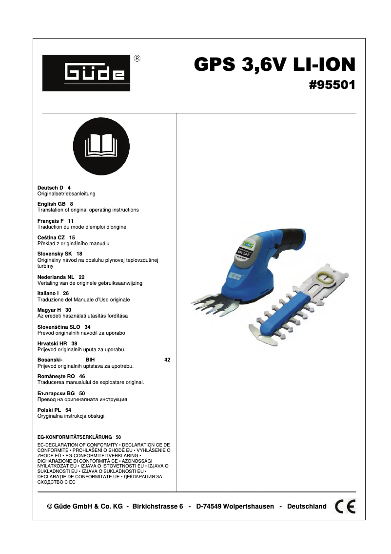 Page 1 de la notice Manuel utilisateur Güde GPS 3,6V LI-ION