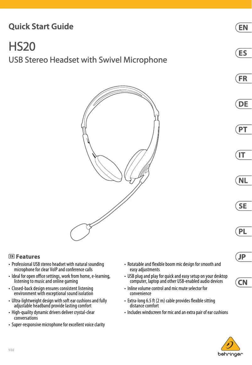 Page 1 de la notice Guide de démarrage rapide Behringer HS20