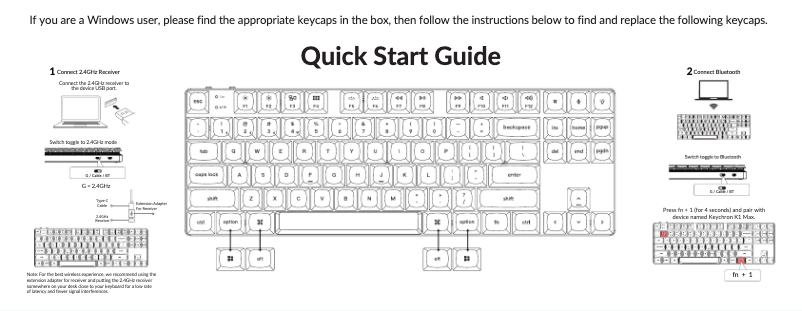 Page 1 de la notice Guide de démarrage rapide Keychron K1 Max