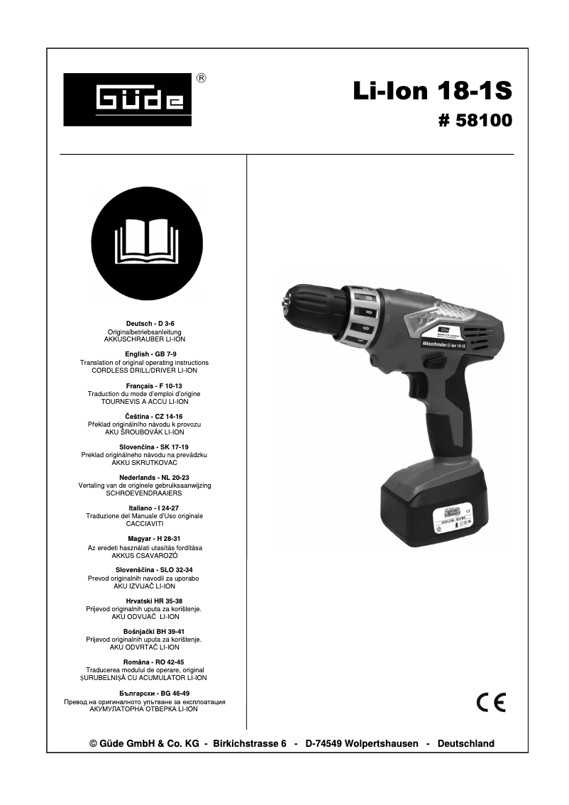Página 1 del manual Manual de usuario Güde LI-ION 18-1S