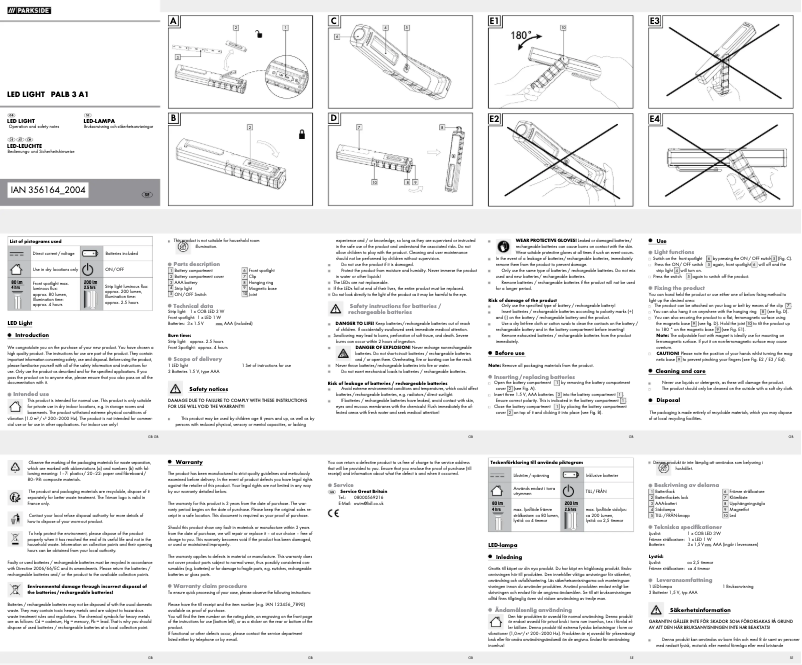 Page 1 de la notice Manuel utilisateur Parkside PALB 3 A1