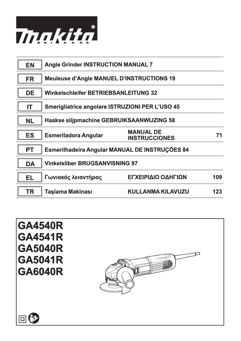 Page 1 de la notice Manuel utilisateur Makita GA5041R