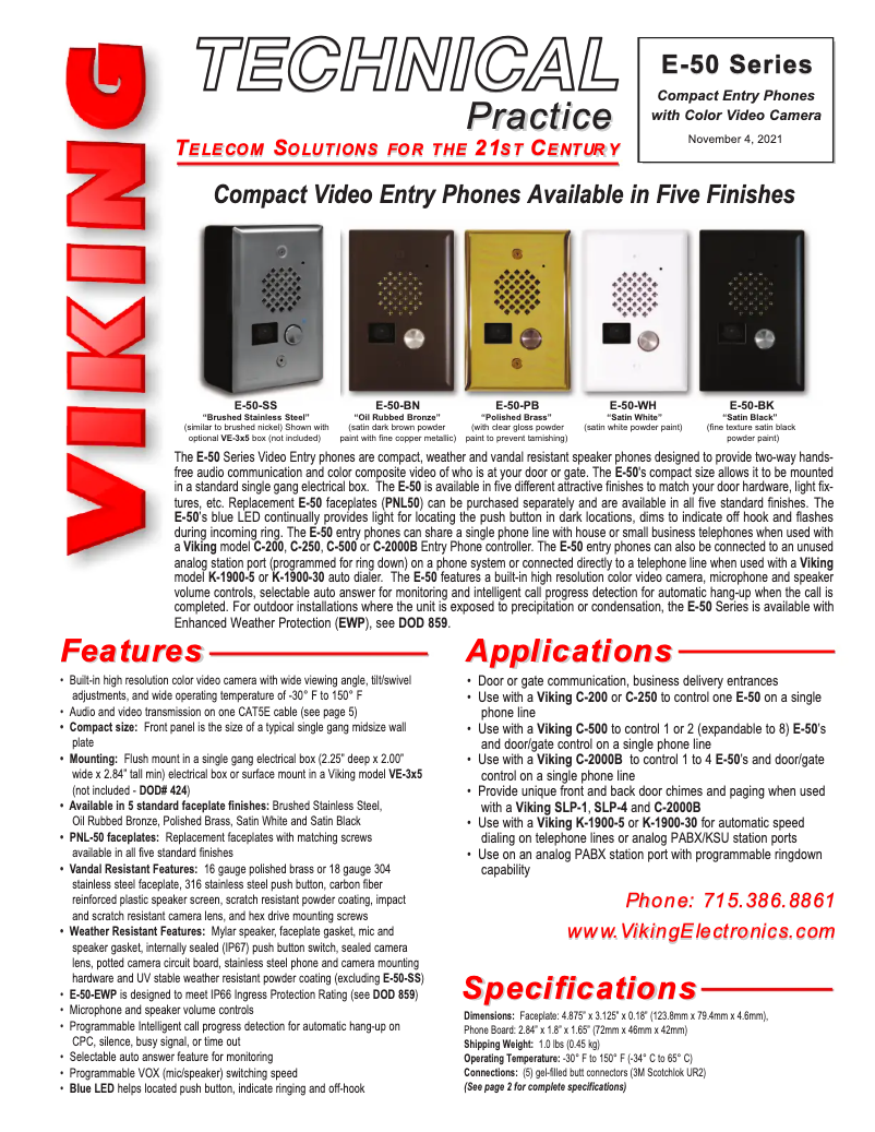 Page n°1 - Manuel utilisateur Viking E-50-BN