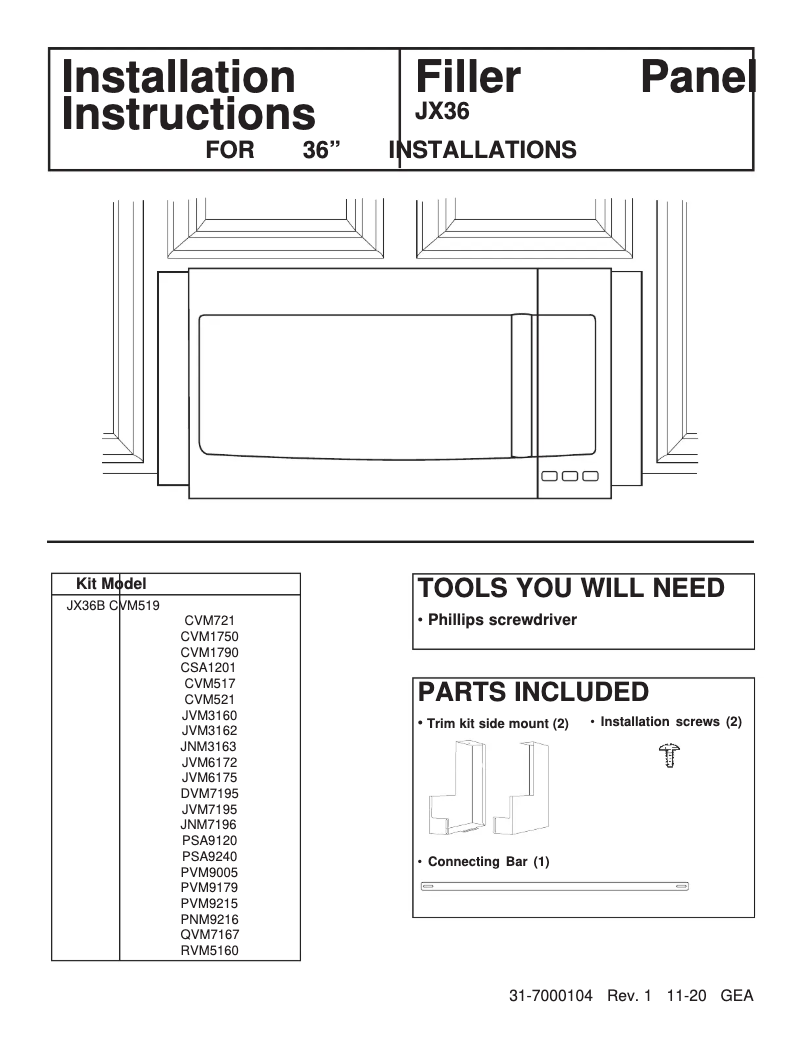 Page n°1 - Manuel utilisateur GE JX36BBB