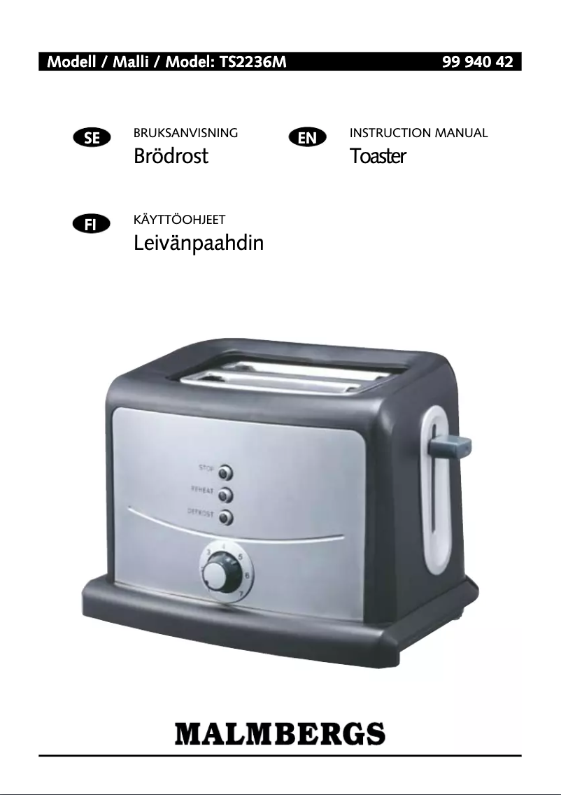 Page 1 de la notice Manuel utilisateur Malmbergs TS2236M