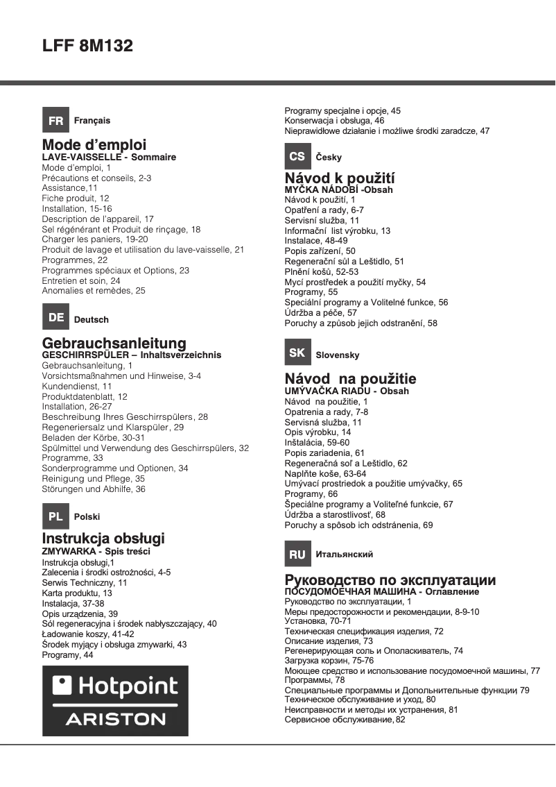 Page n°1 - Manuel utilisateur Hotpoint LFF 8M132 EU