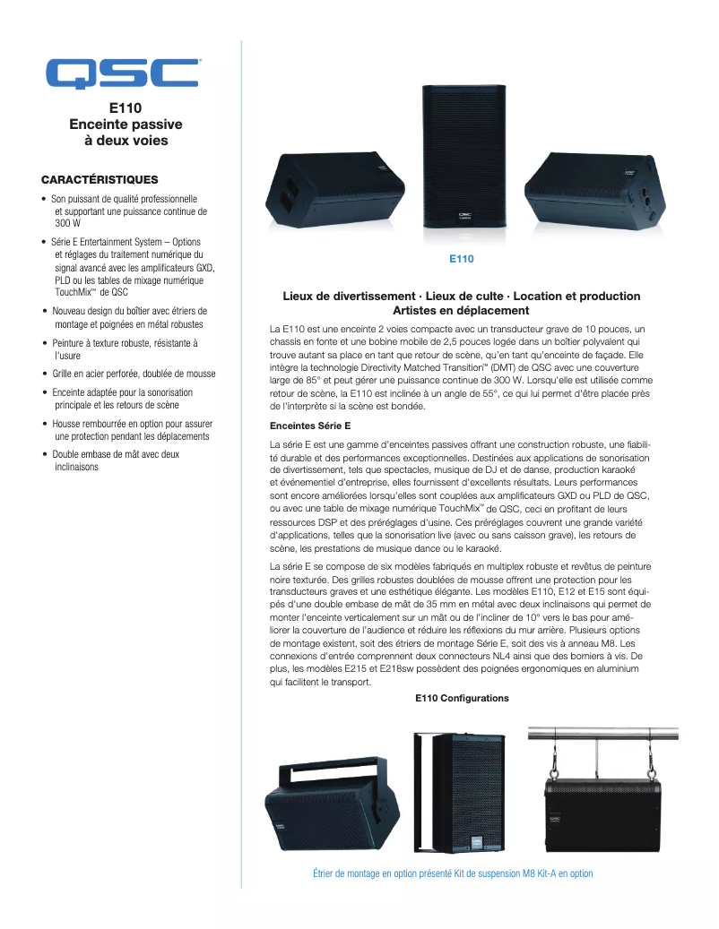 Page 1 de la notice Fiche technique QSC E110