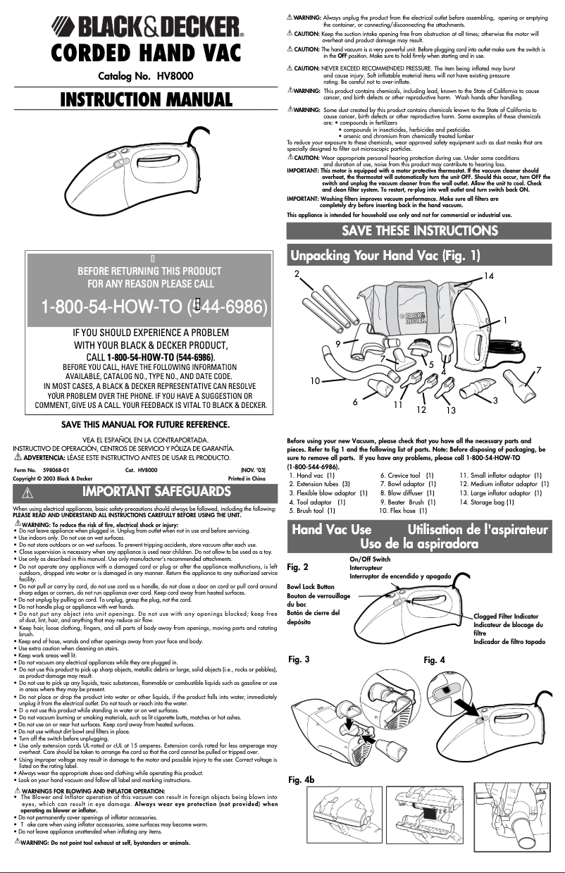 Page 1 de la notice Manuel utilisateur Black & Decker HV8000