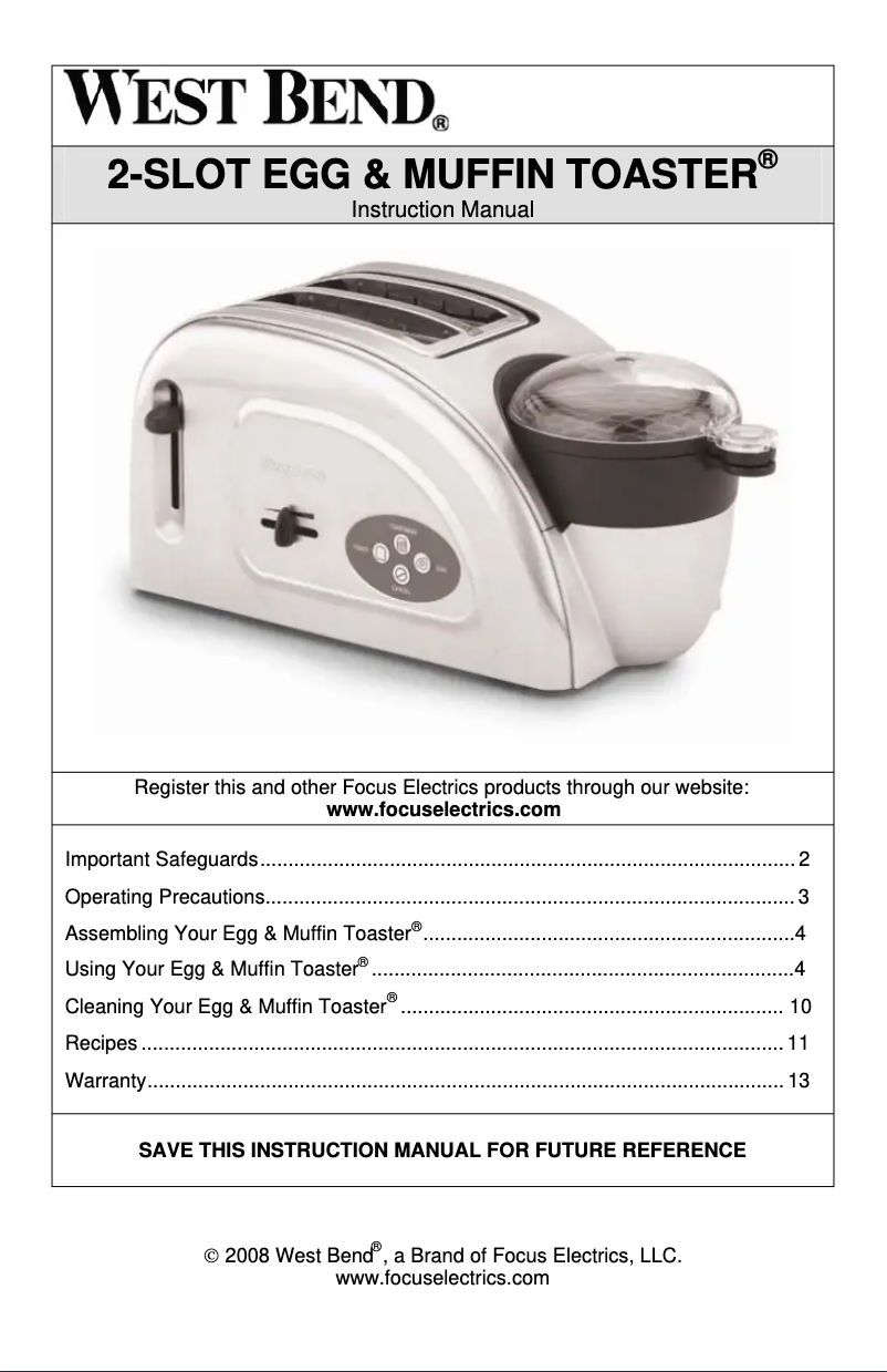 Page n°1 - Manuel utilisateur WestBend 78822