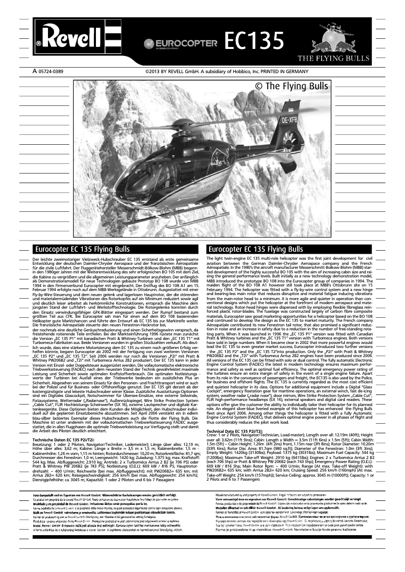 Page n°1 - Manuel utilisateur Revell Eurocopter EC135 Flying Bulls