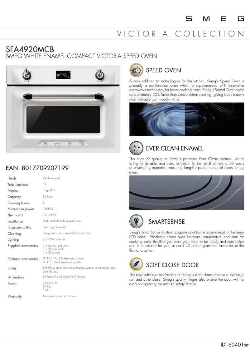 Page 1 de la notice Fiche technique Smeg SFA4920MCB