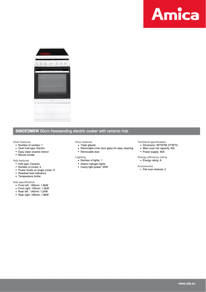 Page n°1 - Fiche technique Amica 508CE2MS(W)