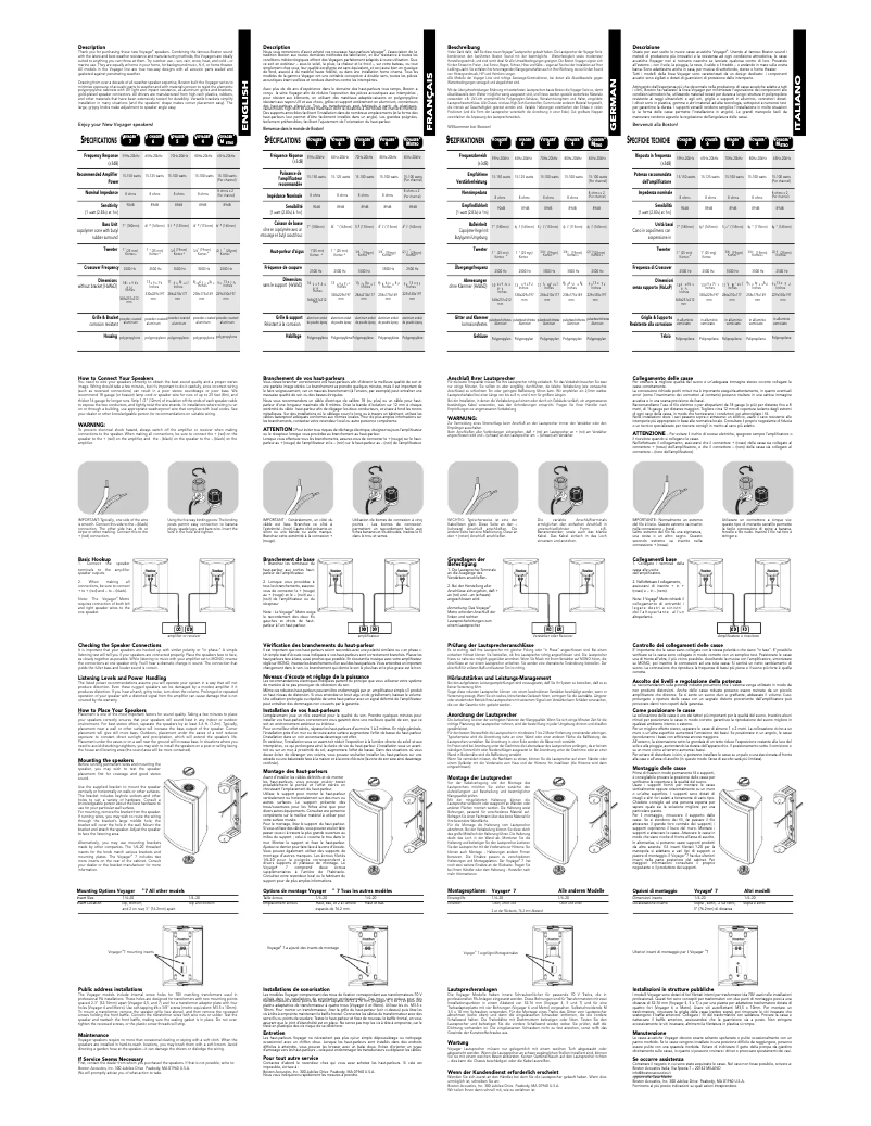 Page 1 de la notice Manuel utilisateur Boston Acoustics Voyager 4