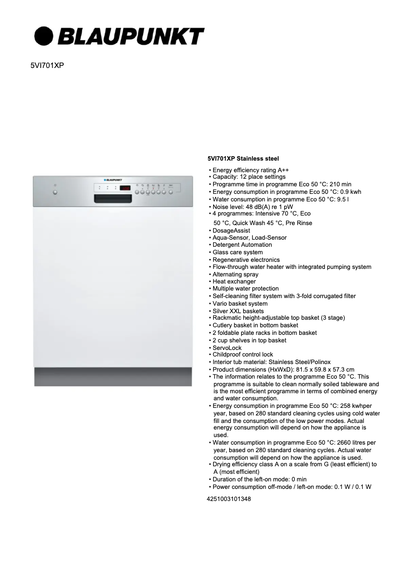Page n°1 - Fiche technique Blaupunkt 5VI701XP