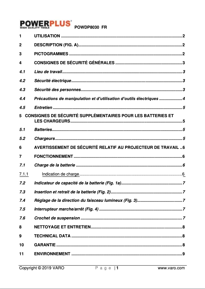 Image de la première page du manuel de l'appareil POWDP8030