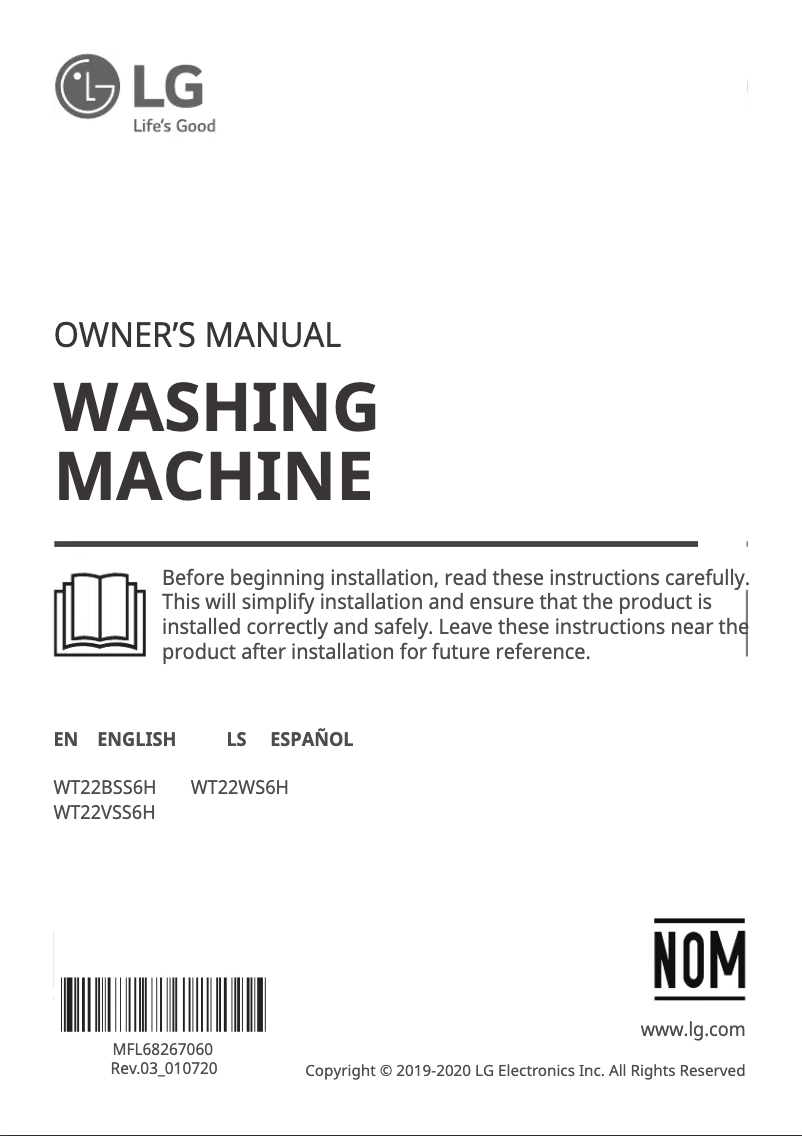 Page 1 de la notice Manuel utilisateur LG WT22WS6H