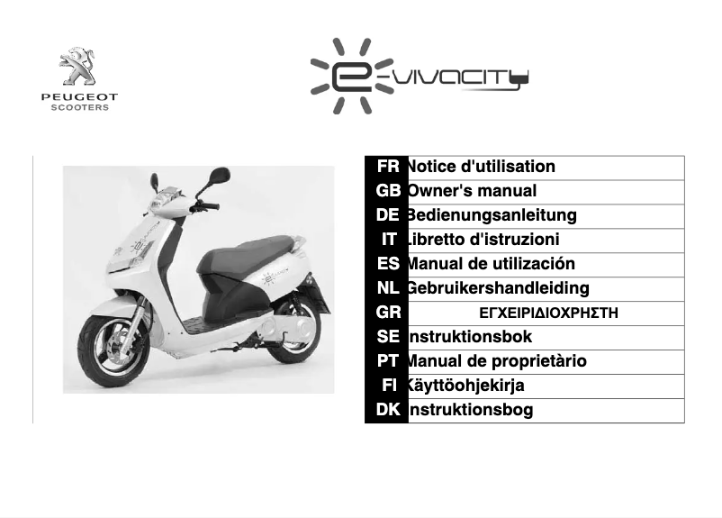 Page 1 de la notice Manuel utilisateur Peugeot e-Vivacity