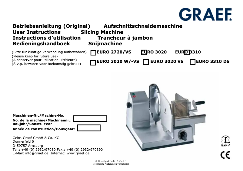 Page n°1 - Manuel utilisateur Graef Euro 3020
