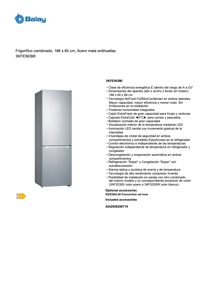 Page 1 de la notice Fiche technique Balay 3KFE563MI