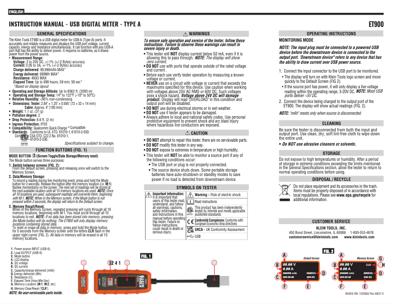 Page n°1 - Manuel utilisateur Klein Tools ET900