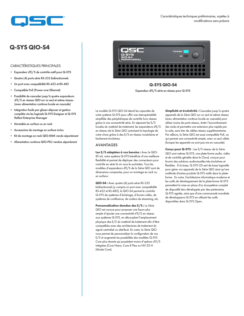 Página 1 del manual Ficha técnica QSC QIO-S4