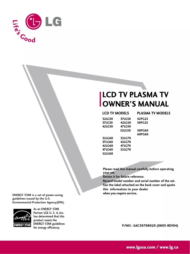 Página 1 del manual Manual de usuario LG 50PG60