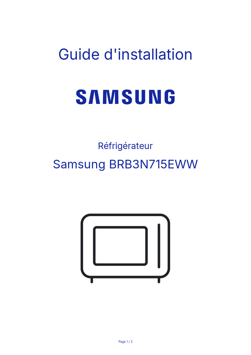 Page n°1 - Guide d'installation Samsung BRB3N715EWW