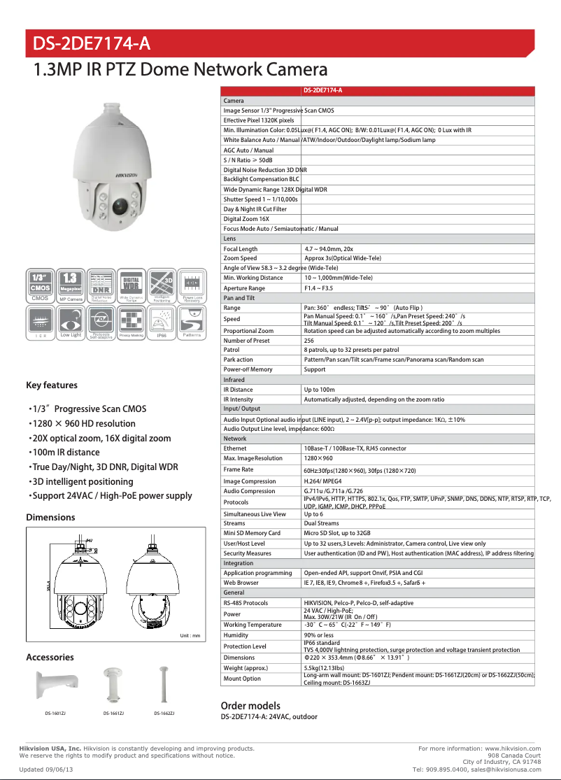 Page 1 de la notice Brochure Hikvision DS-2DE7174-AE
