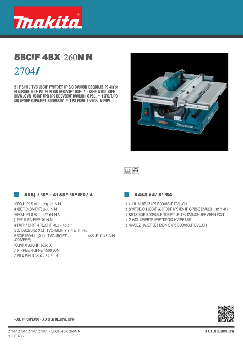Page 1 de la notice Fiche technique Makita 2704N