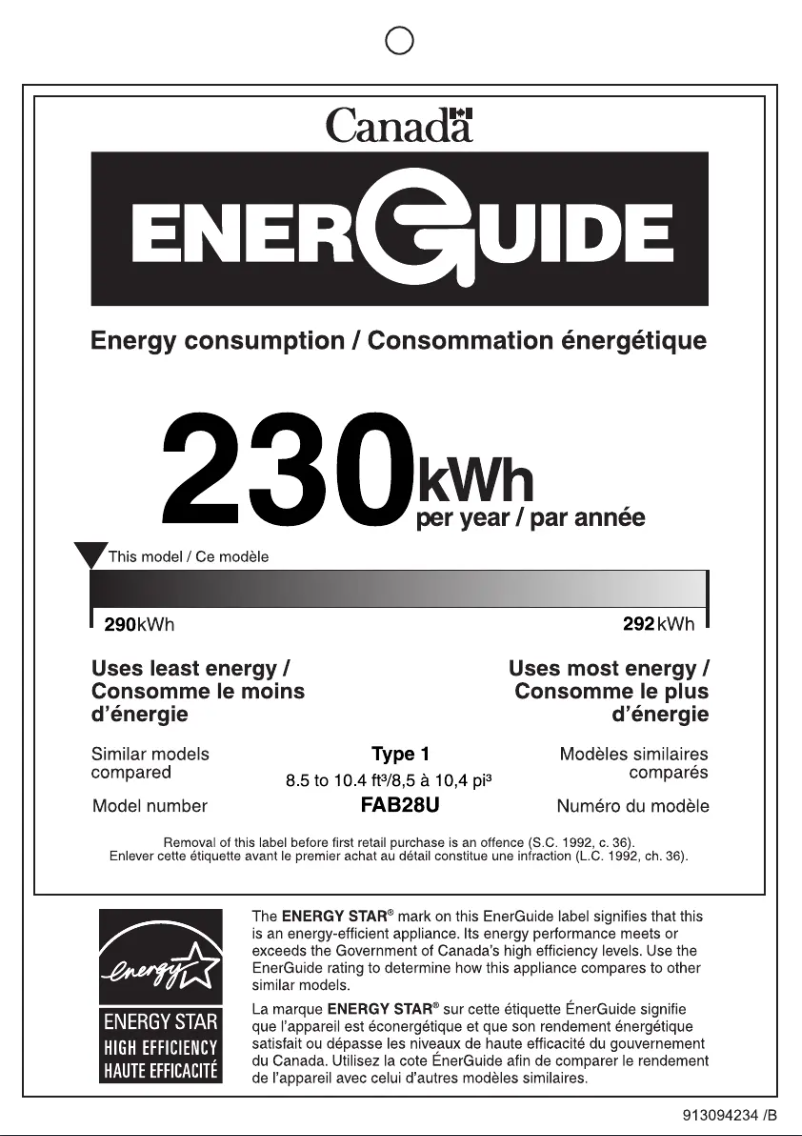Page n°1 - Label énergétique Smeg FAB28ULYW3