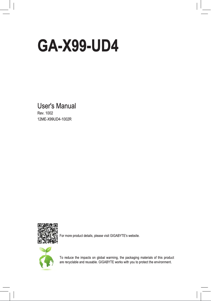 Page 1 de la notice Manuel utilisateur Gigabyte GA-X99-UD4