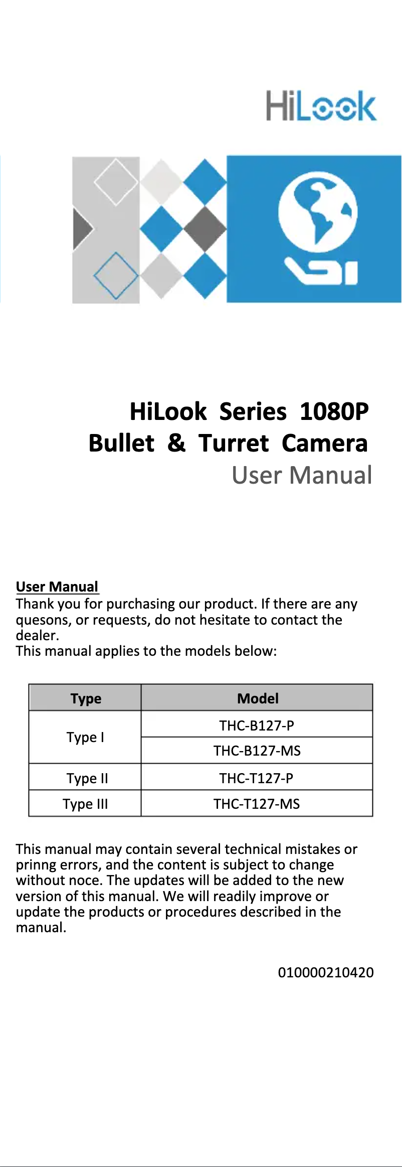 Page 1 de la notice Manuel utilisateur Hikvision THC-T127-MS