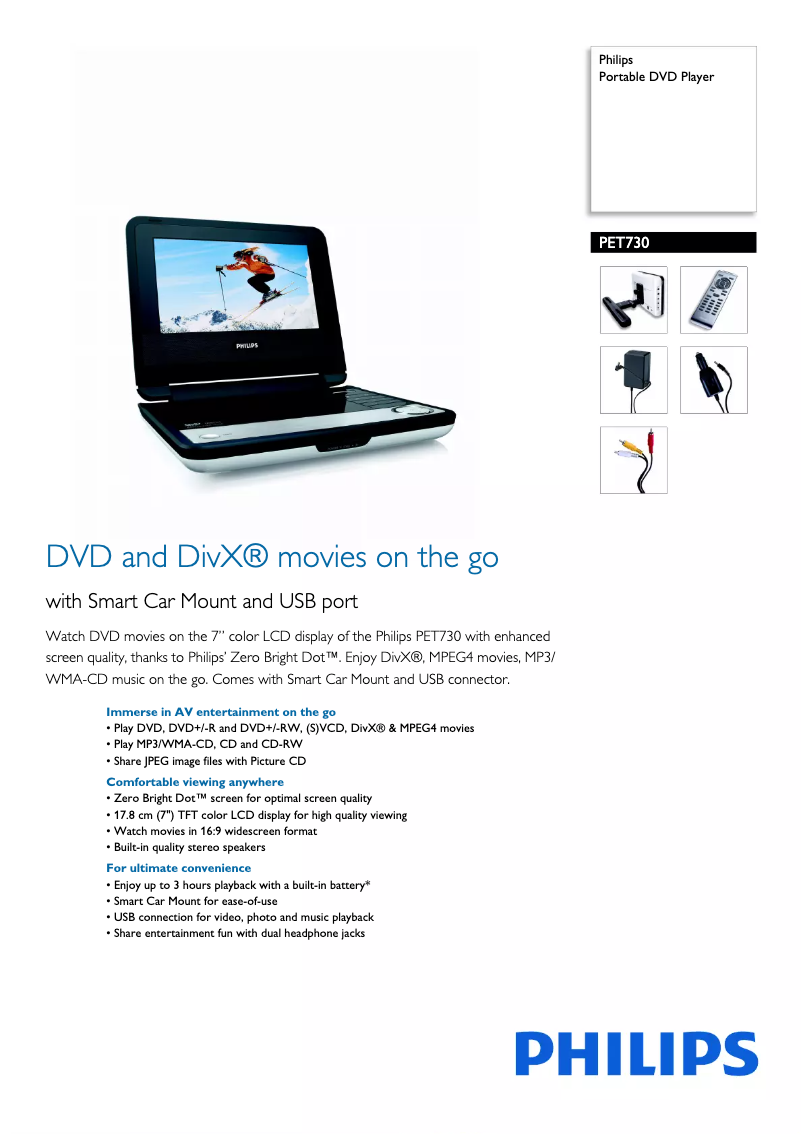 Page 1 de la notice Brochure Philips PET730