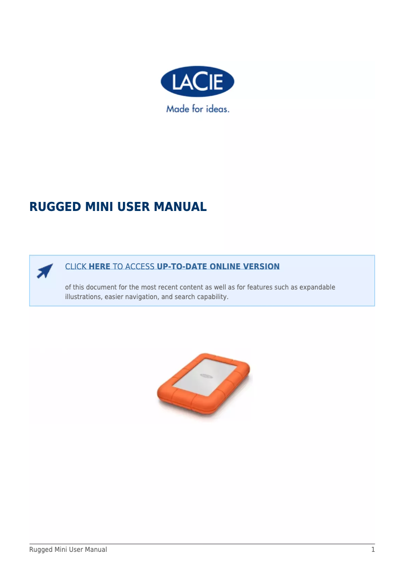 Page n°1 - Manuel utilisateur LaCie Rugged Mini USB 3.0