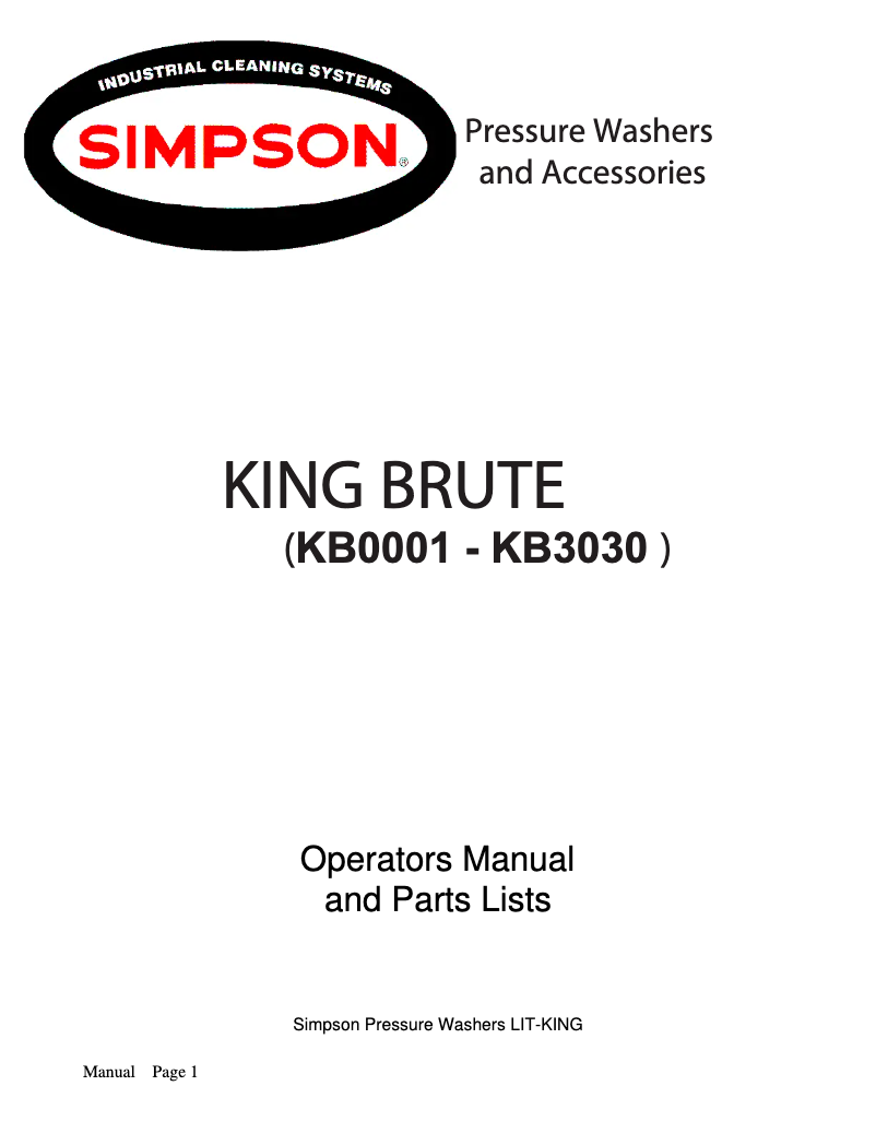 Image de la première page du manuel de l'appareil King Brute 65100