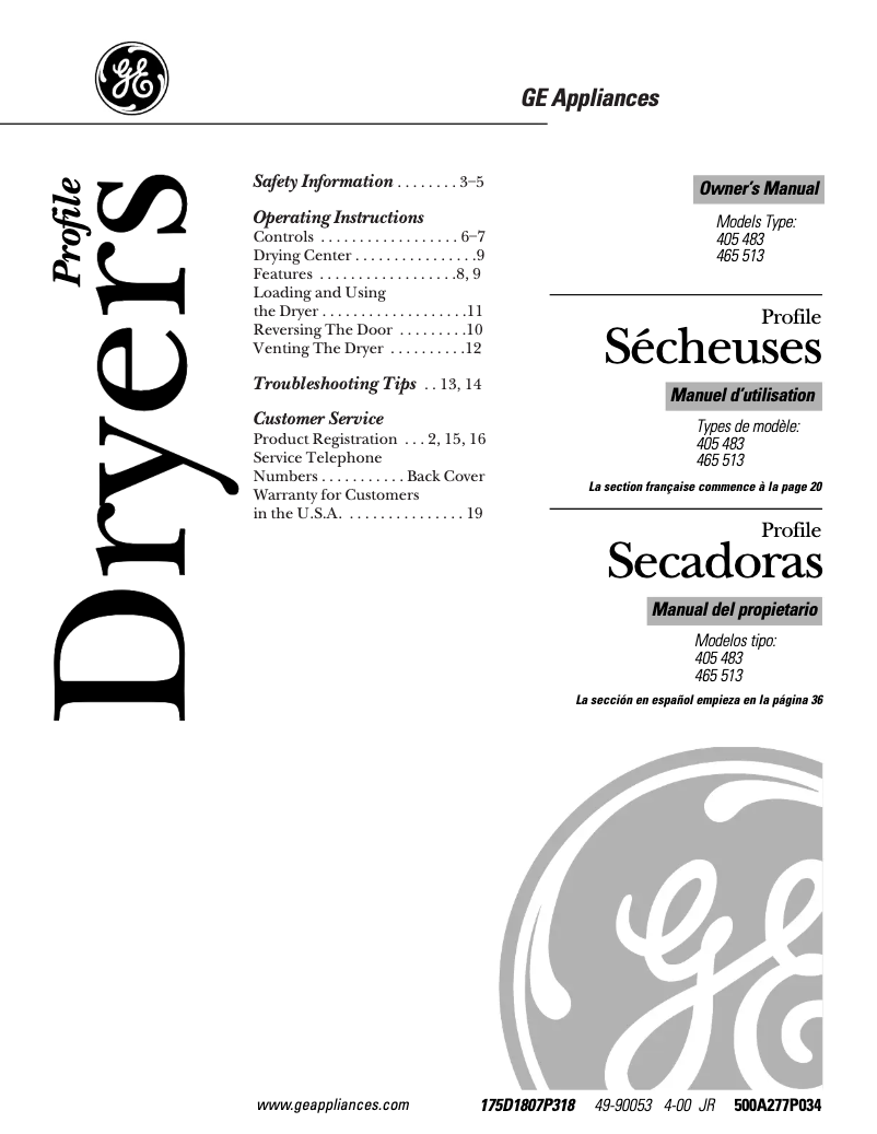Page n°1 - Manuel d'utilisation et d'entretien GE Profile DPXR483EAAA