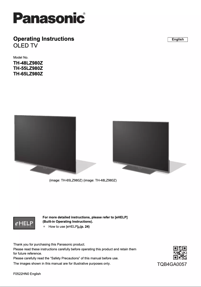 Page 1 de la notice Manuel utilisateur Panasonic TH-65LZ980Z