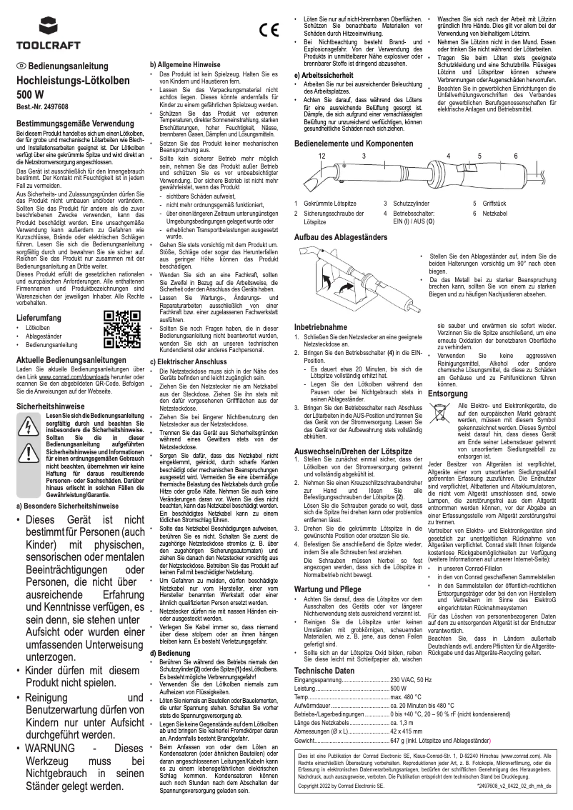 Page 1 de la notice Manuel utilisateur Toolcraft KB-500