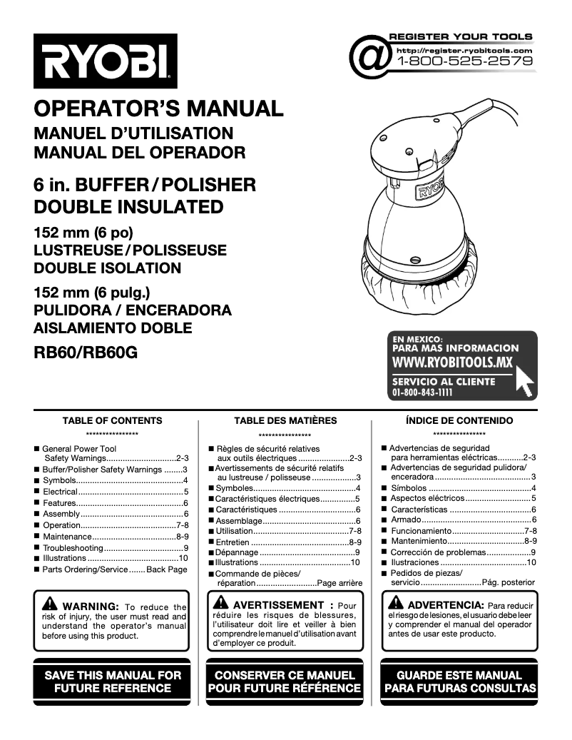 Page 1 de la notice Manuel utilisateur RYOBI RB61G