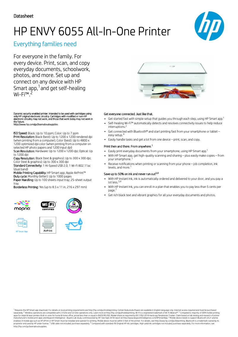 Page 1 de la notice Fiche technique HP ENVY 6055 All-In-One