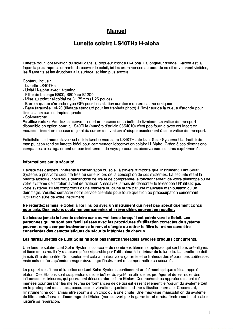 Image de la première page du manuel de l'appareil LS40THa