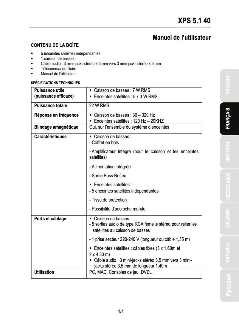 Page n°1 - Manuel utilisateur Hercules XPS 5.1 40