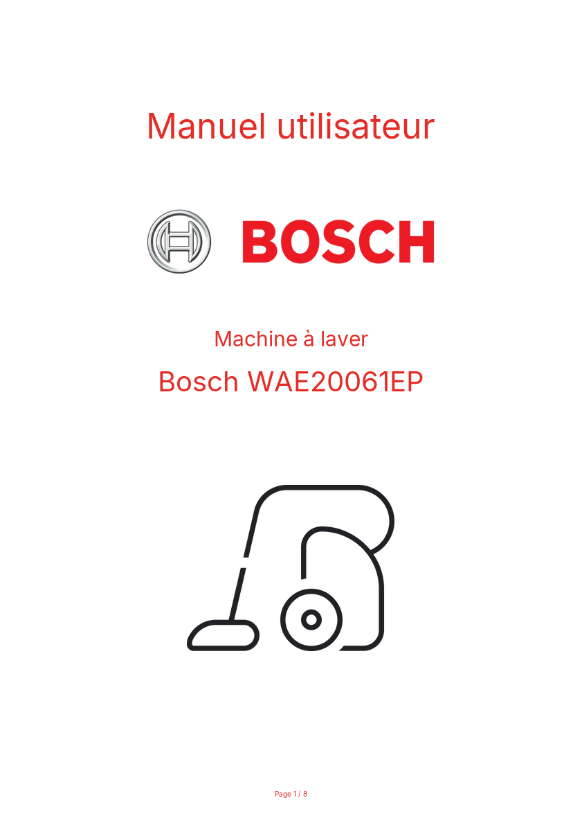 Page n°1 - Manuel utilisateur Bosch WAE20061EP