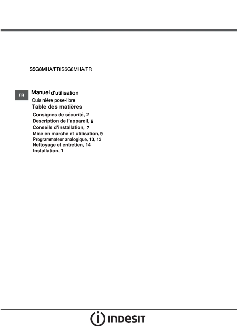 Page n°1 - Manuel utilisateur Indesit IS5G8MHA/FR