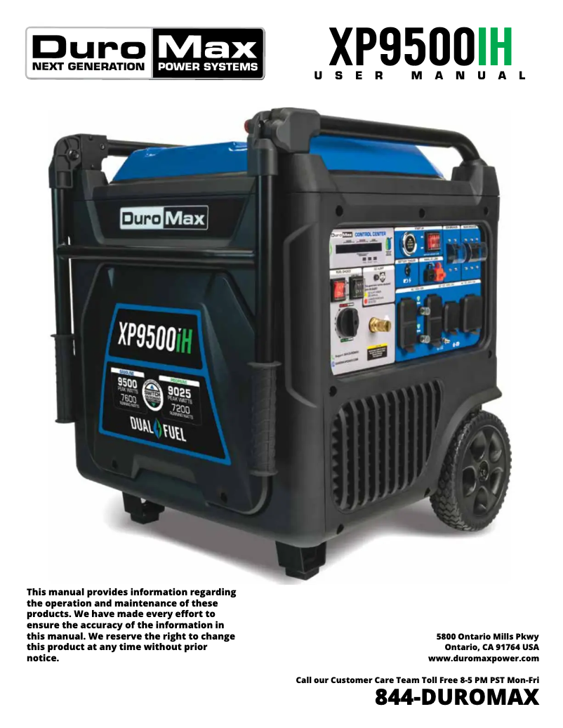 Page n°1 - Manuel utilisateur DuroMax XP9500iH