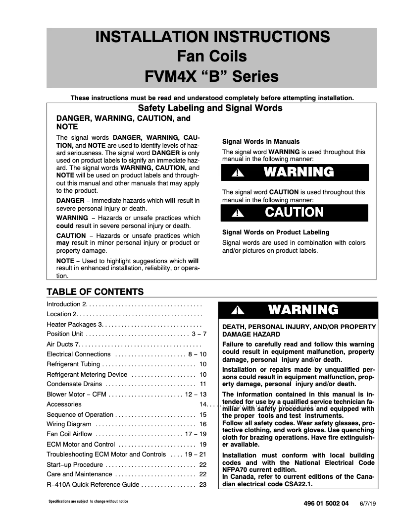 Page 1 de la notice Manuel utilisateur Arcoaire FVM4X6000BL